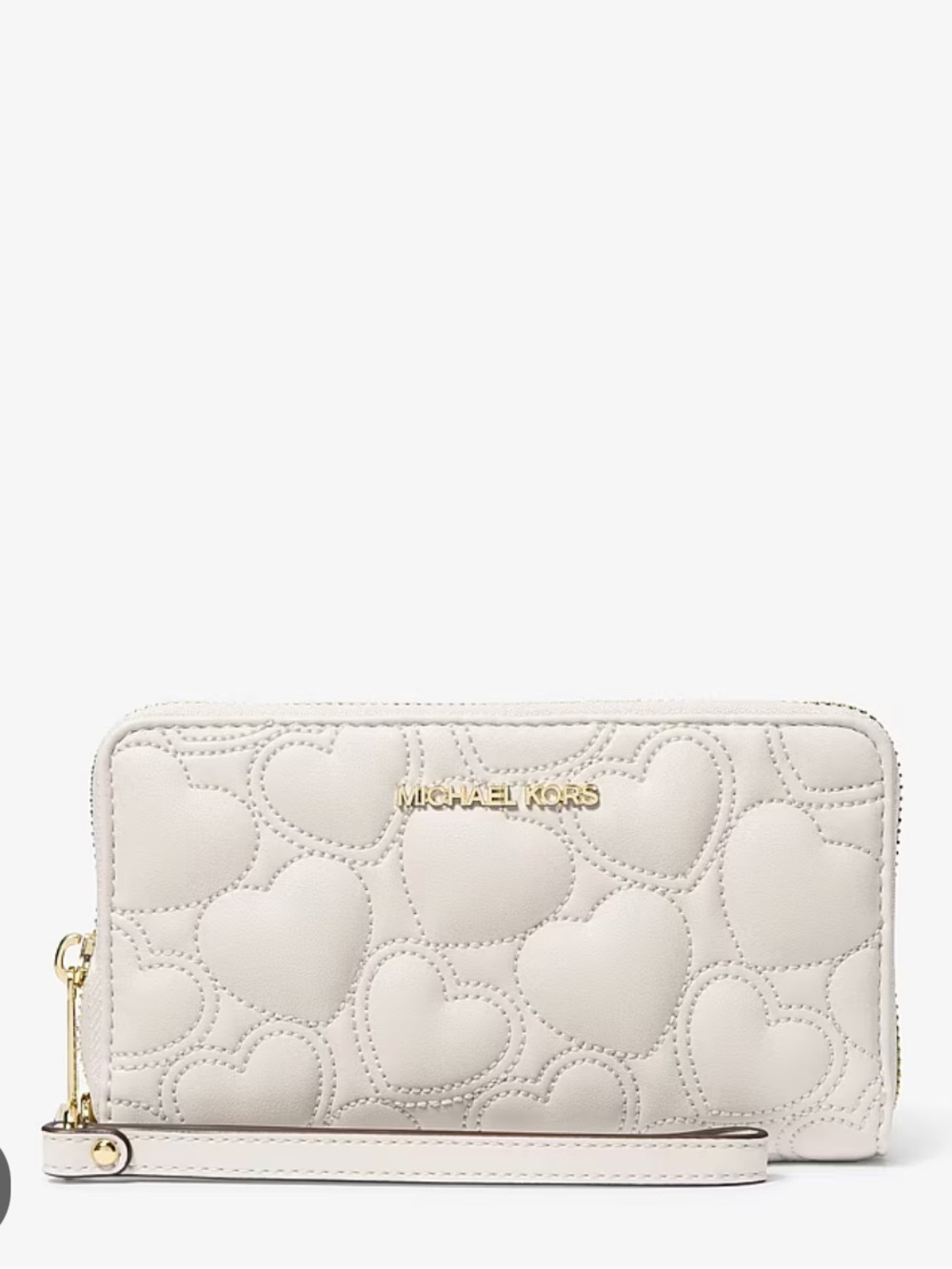 Michael Kors Cream Quilted Heart Zip-Around Wristlet